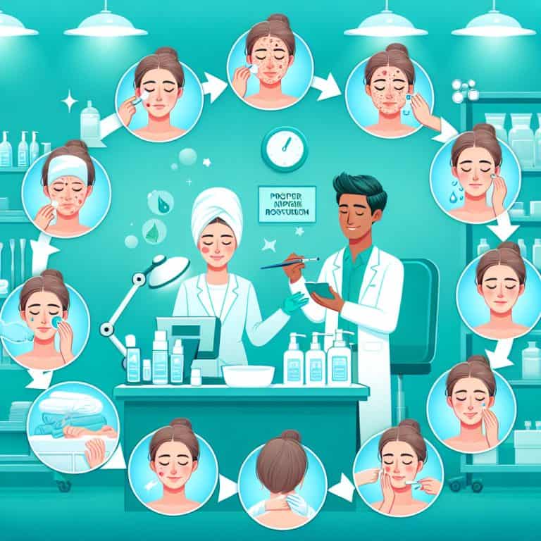 Illustrated acne treatment and facial skincare routine steps