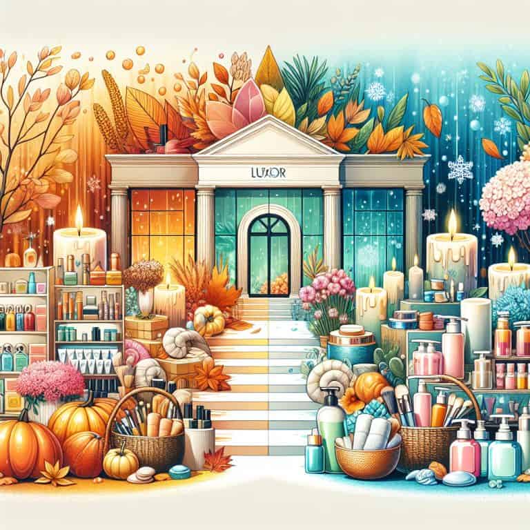 Seasonal beauty shop with autumn and winter displays
