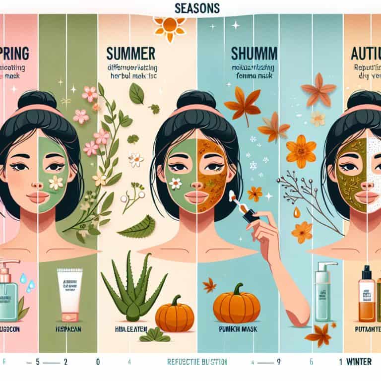 Illustrated woman with seasonal skincare masks and products
