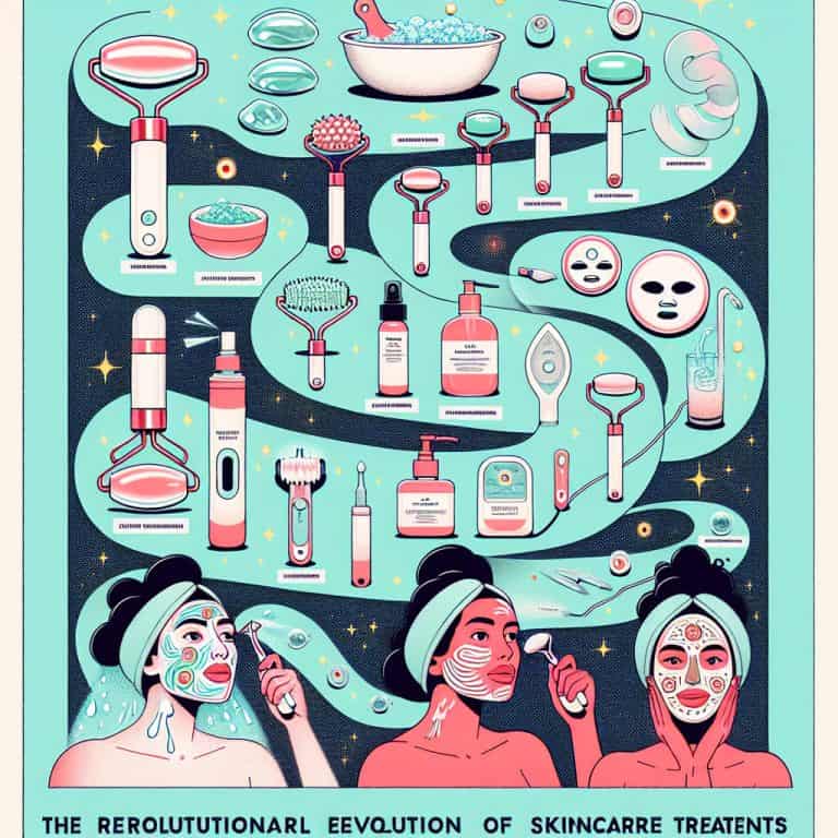Illustrated skincare tools and women applying facial treatments