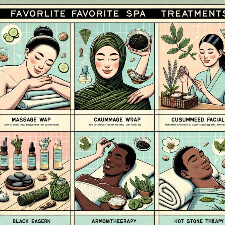 Illustrated grid of spa treatments and facials