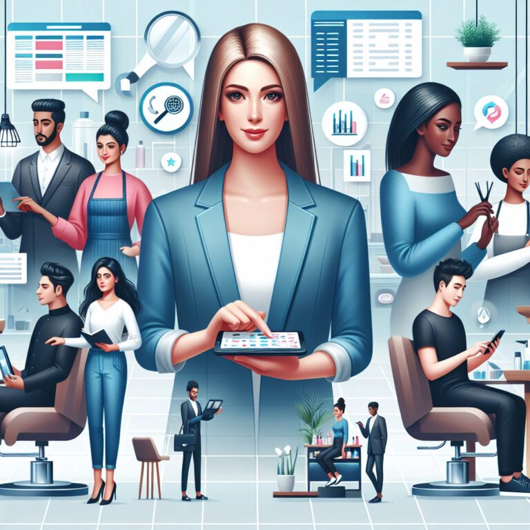 Salon professionals using digital tablet in modern hair studio