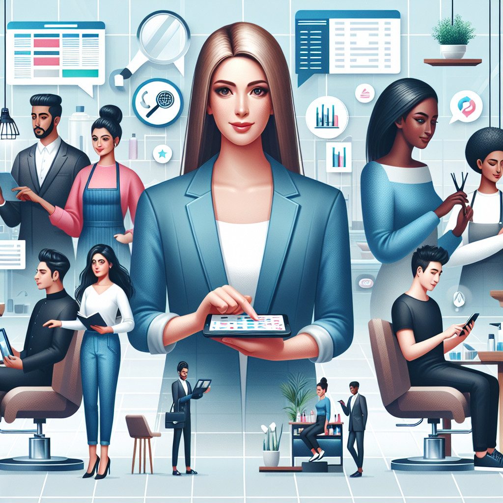 Salon professionals using digital tablet in modern hair studio