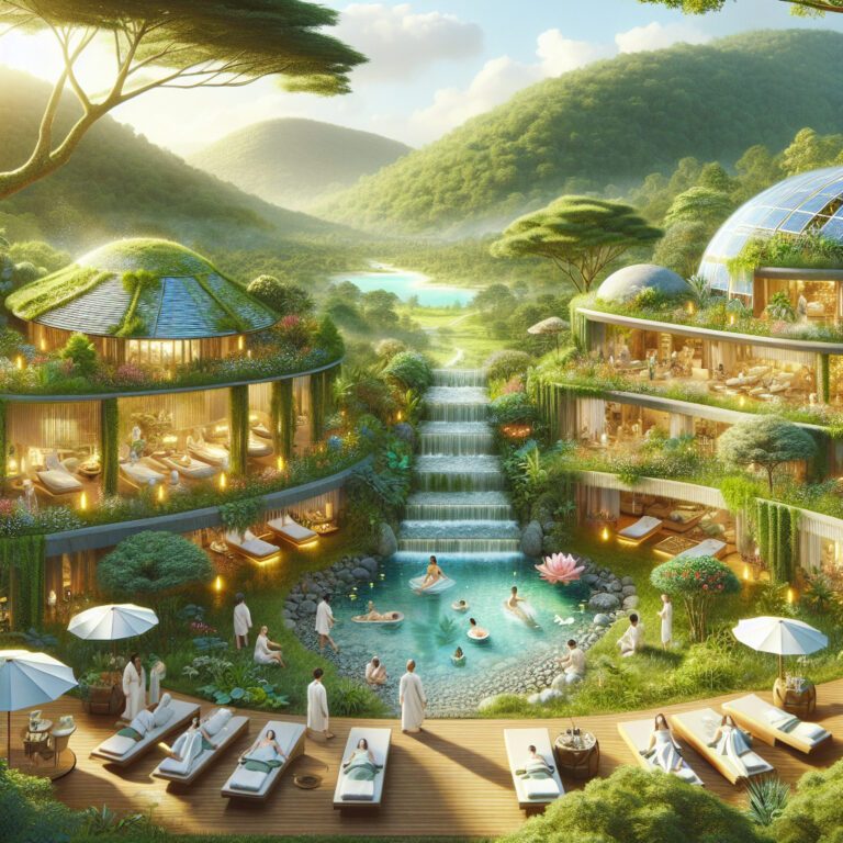Eco luxury spa with waterfall pool in valley