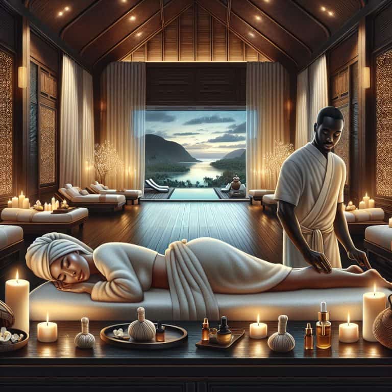 Luxury spa massage with candles and mountain view
