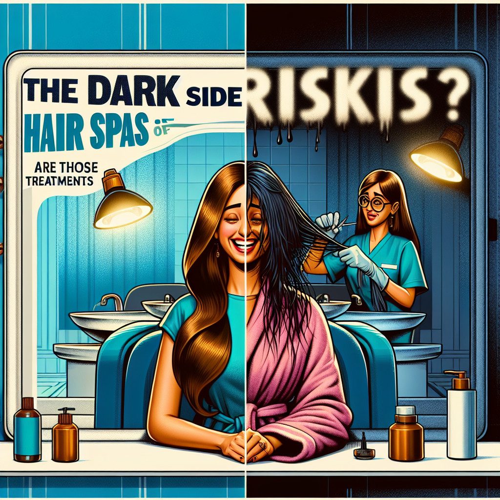 Split image contrasting safe and risky hair spa treatments