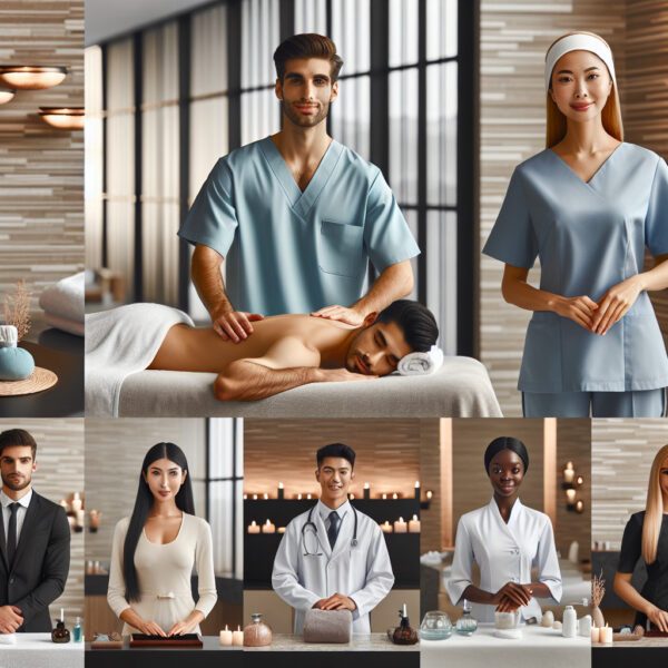 Spa therapists and healthcare professionals in treatment setting