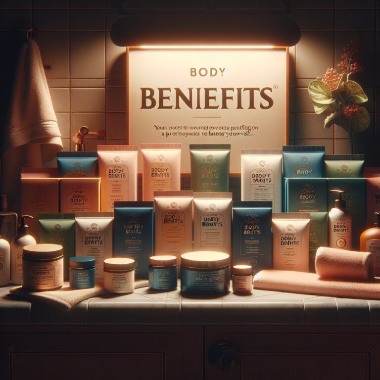 Body care products displayed on bathroom counter