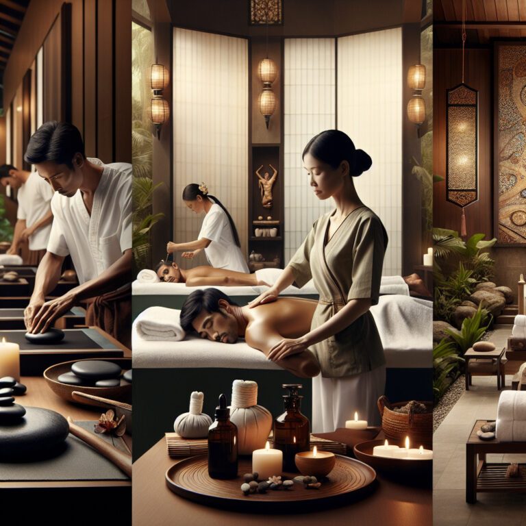 Therapists giving massages in tranquil spa setting