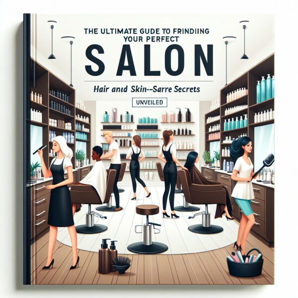 Illustrated guidebook cover of modern hair salon interior