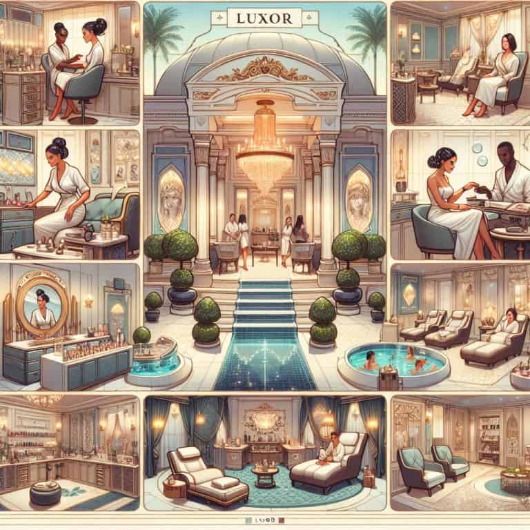 Illustrated luxury spa interior with treatments and pool