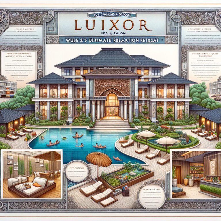 Illustrated luxury spa resort with pool and gardens