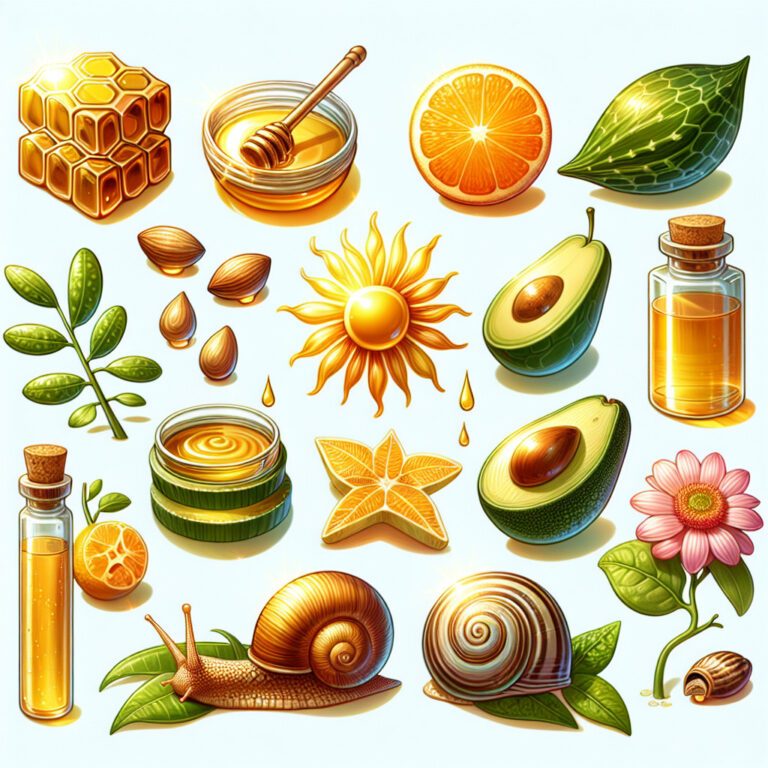 Illustration of natural skincare ingredients and botanical elements