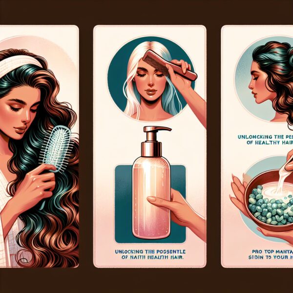 Illustrated hair care routine with brush and shampoo
