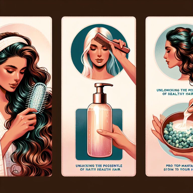 Illustrated hair care routine with brush and shampoo