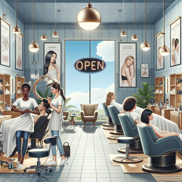 Modern hair salon with stylists serving clients