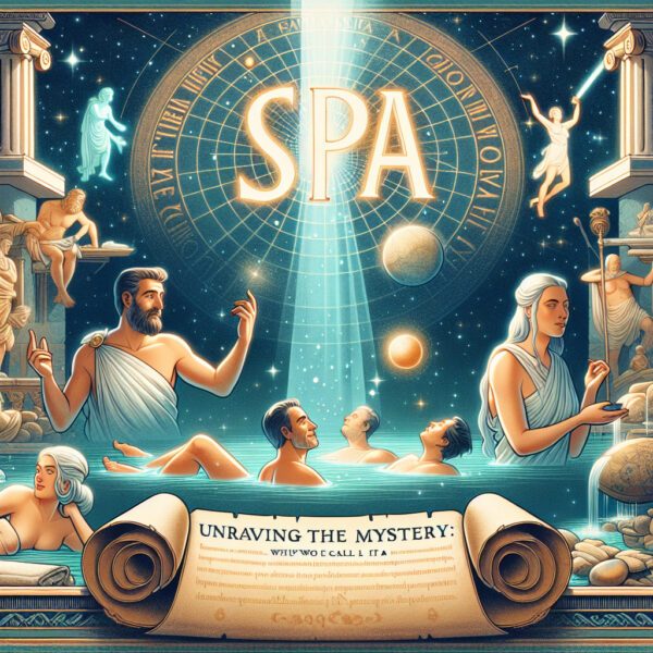 Ancient Greek figures in celestial spa scene
