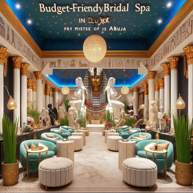 Egyptian-themed bridal spa interior with statues and pharaoh