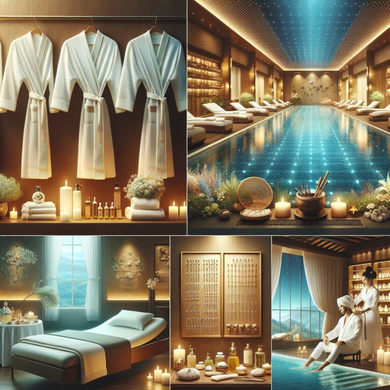 Luxury spa interior with pool, robes and treatments