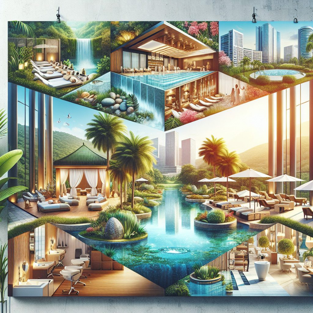 Luxury spa resort with infinity pool and waterfall