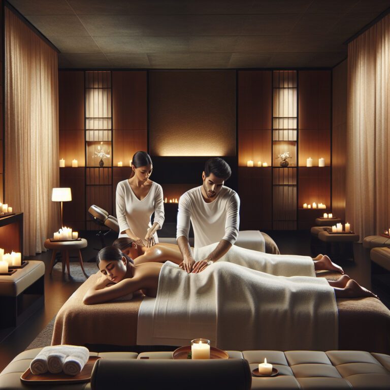 Couples massage in candlelit luxury spa room