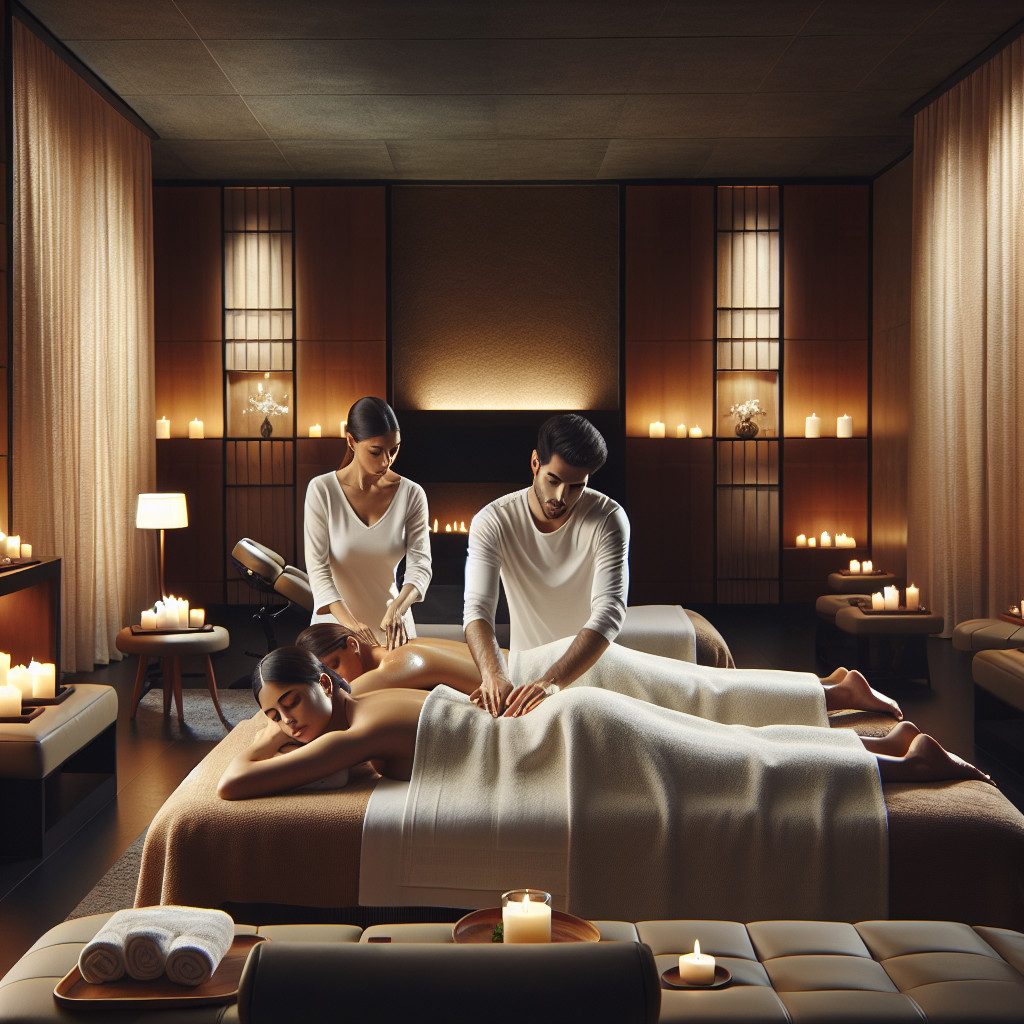 Couples massage in candlelit luxury spa room