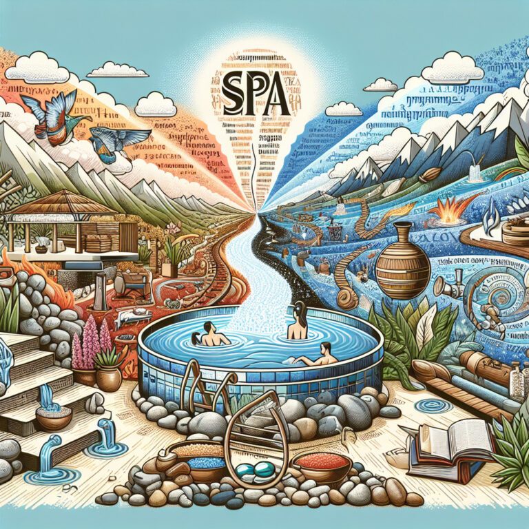 Illustrated spa landscape with hot and cold themes