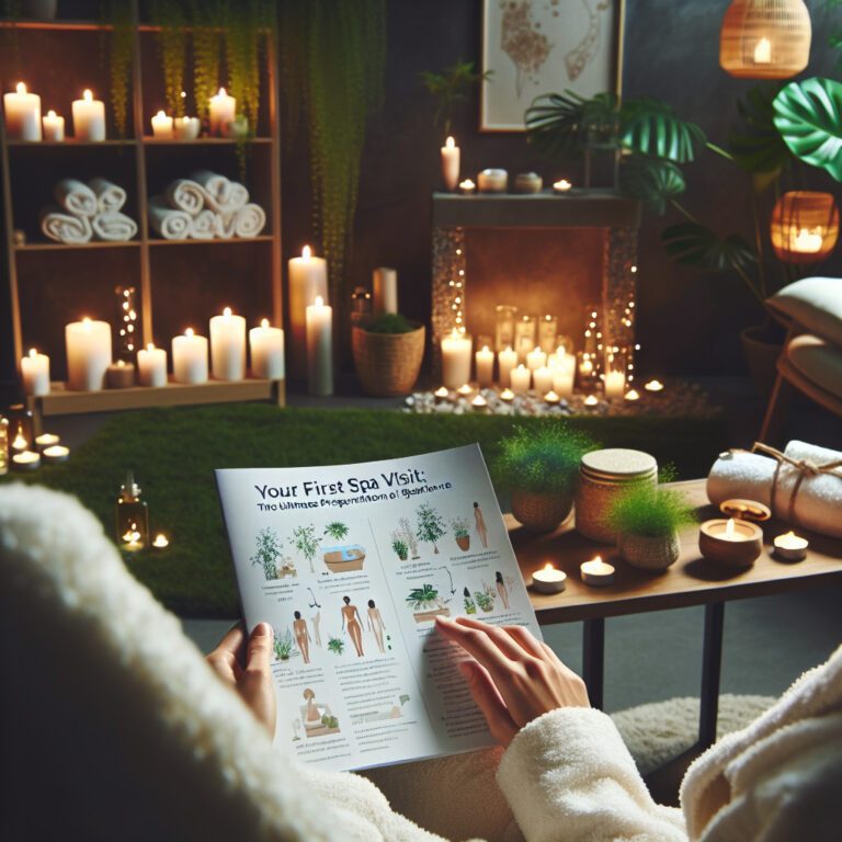 Person reading spa guide in candlelit spa room
