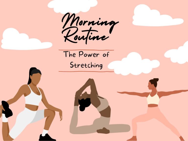 Illustrated women stretching for morning routine wellness poster