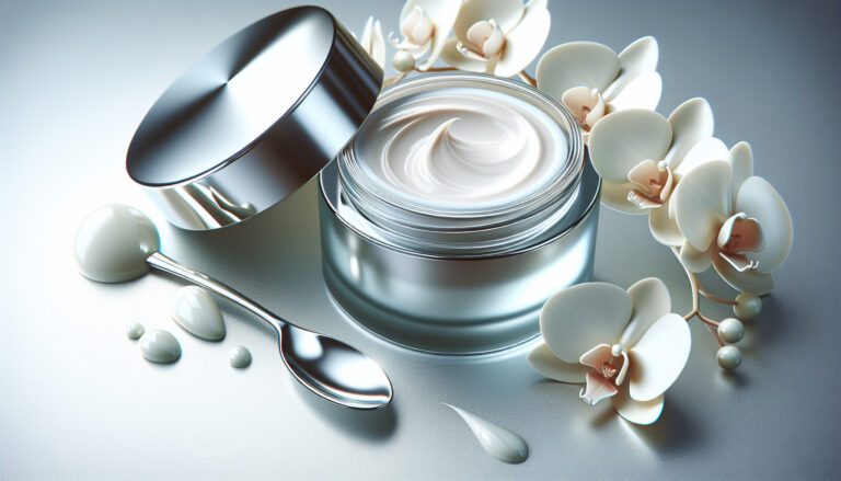 Luxury face cream jar with white orchids