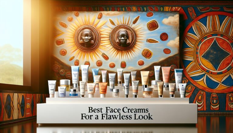 Display of face creams with artistic mural backdrop