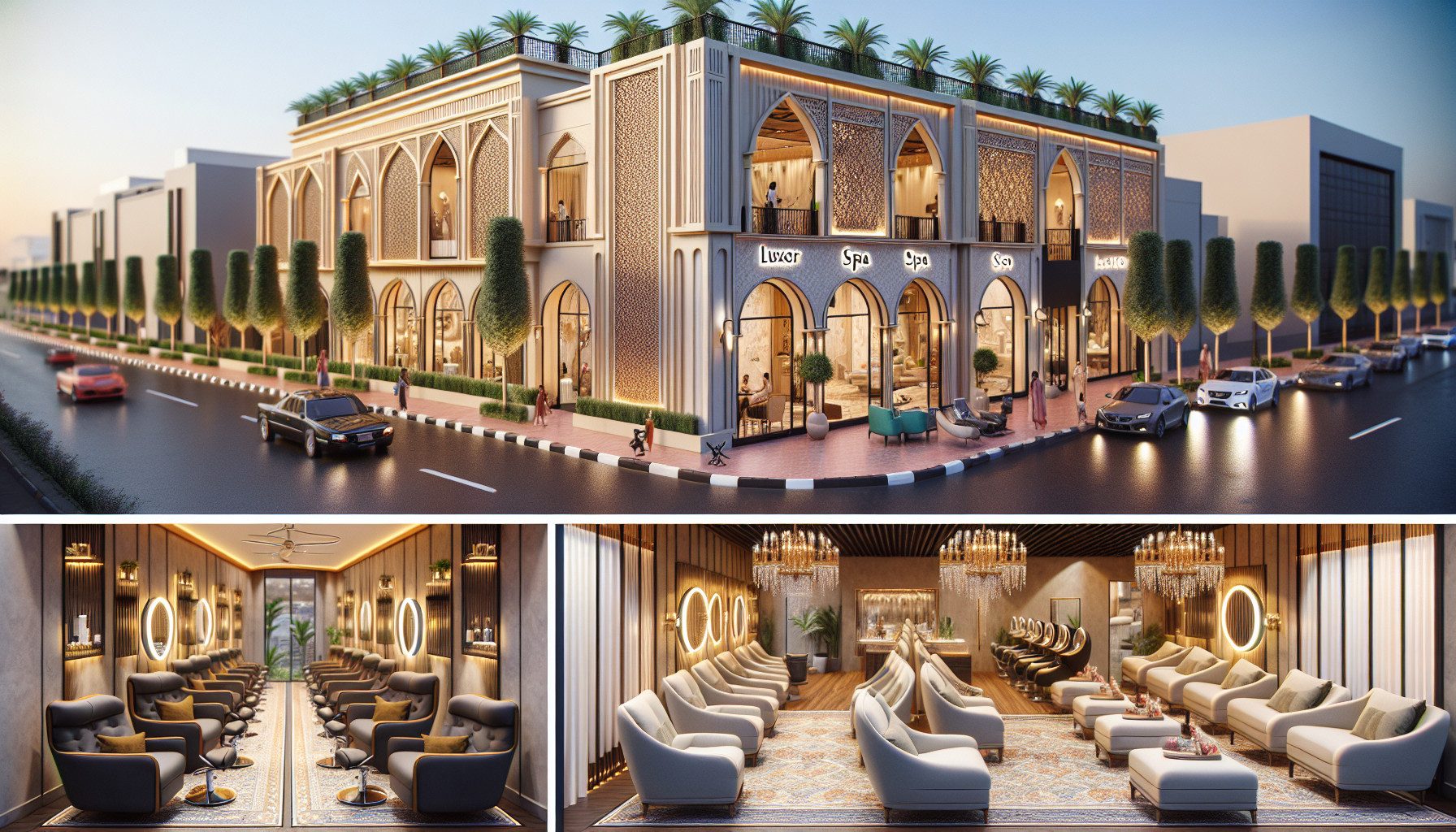 Luxury spa building with elegant modern interior salon