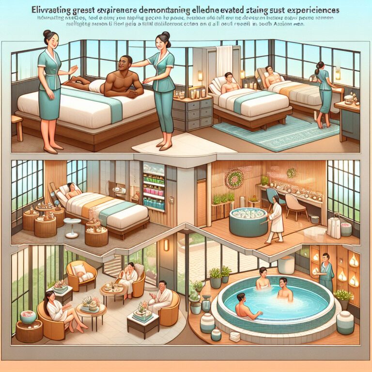 Illustrated luxury spa with massages and hot tub
