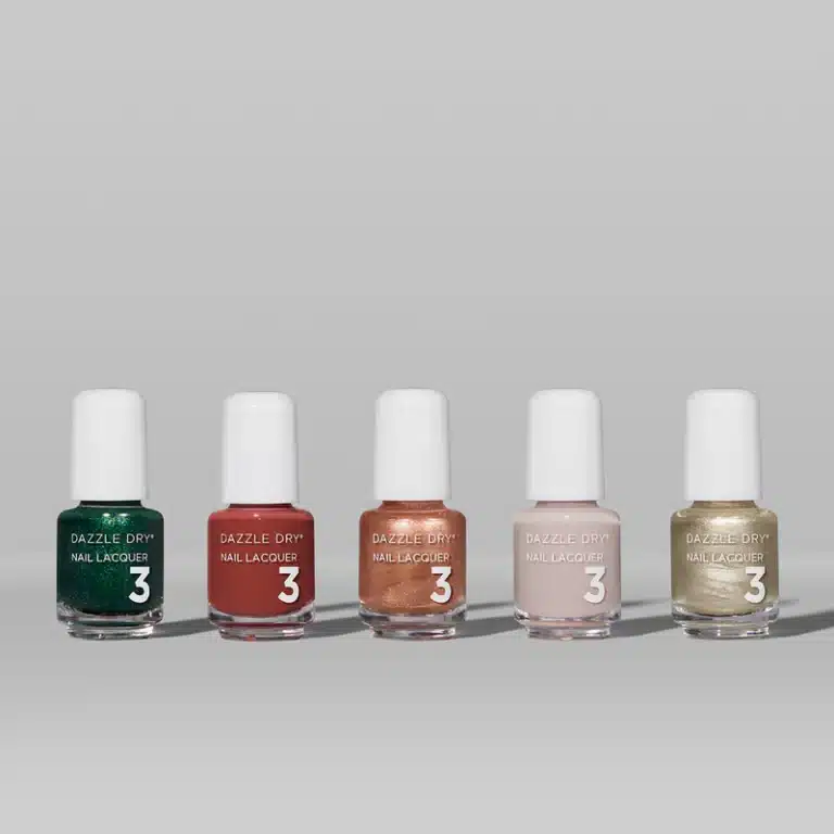 Five Dazzle Dry nail lacquer bottles in assorted colours