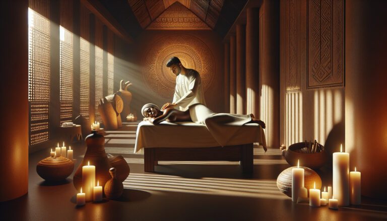 Man giving relaxing massage in candlelit spa room