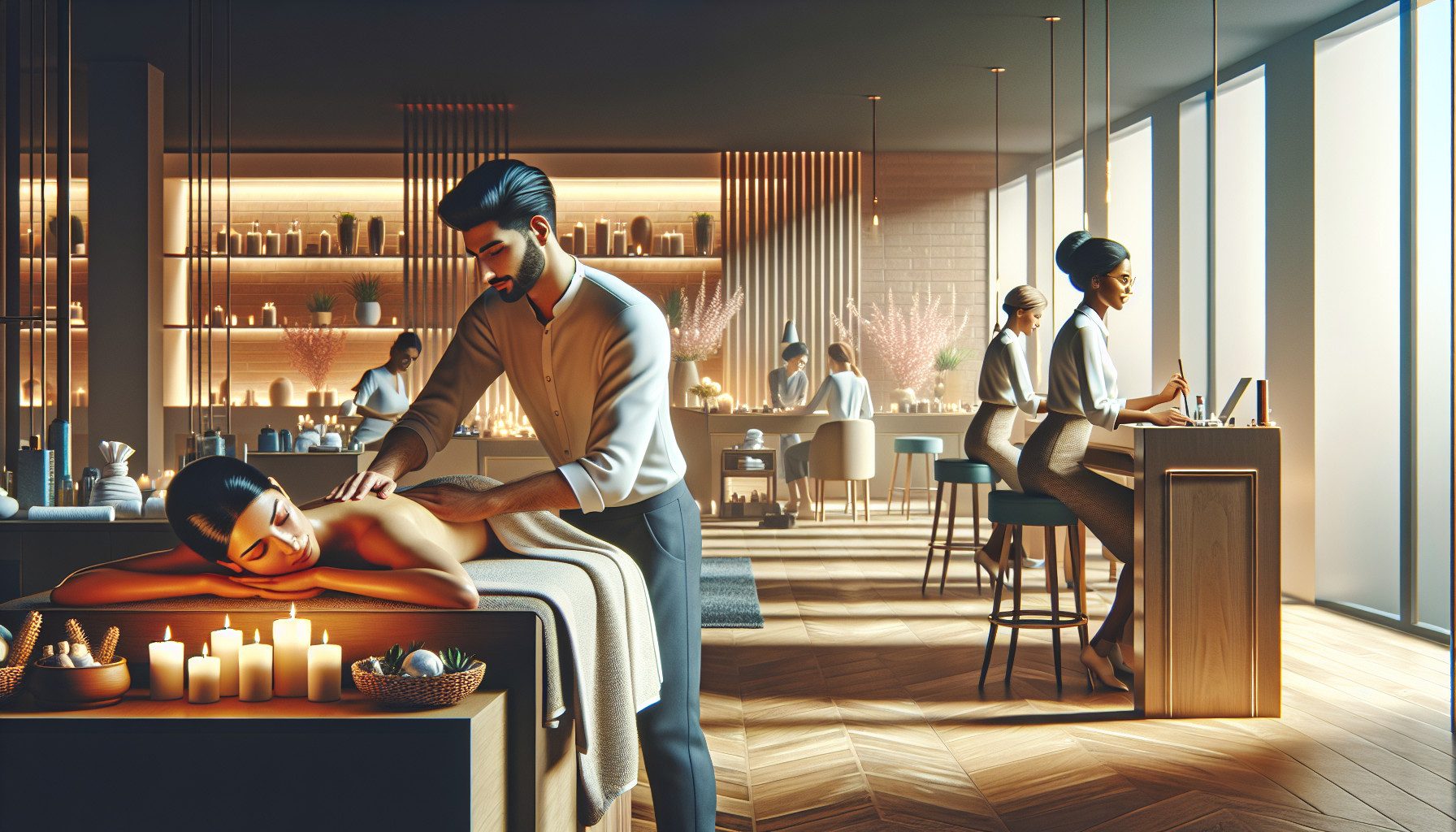 Man giving woman massage in luxury spa