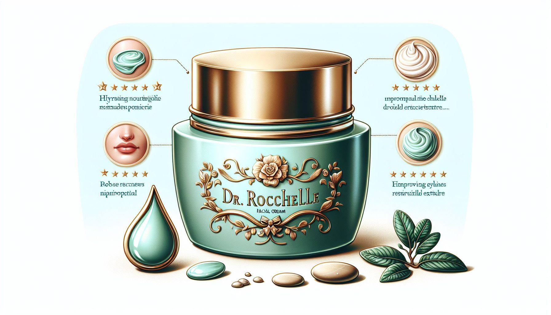 Luxury Dr Rochelle face cream jar with botanical elements