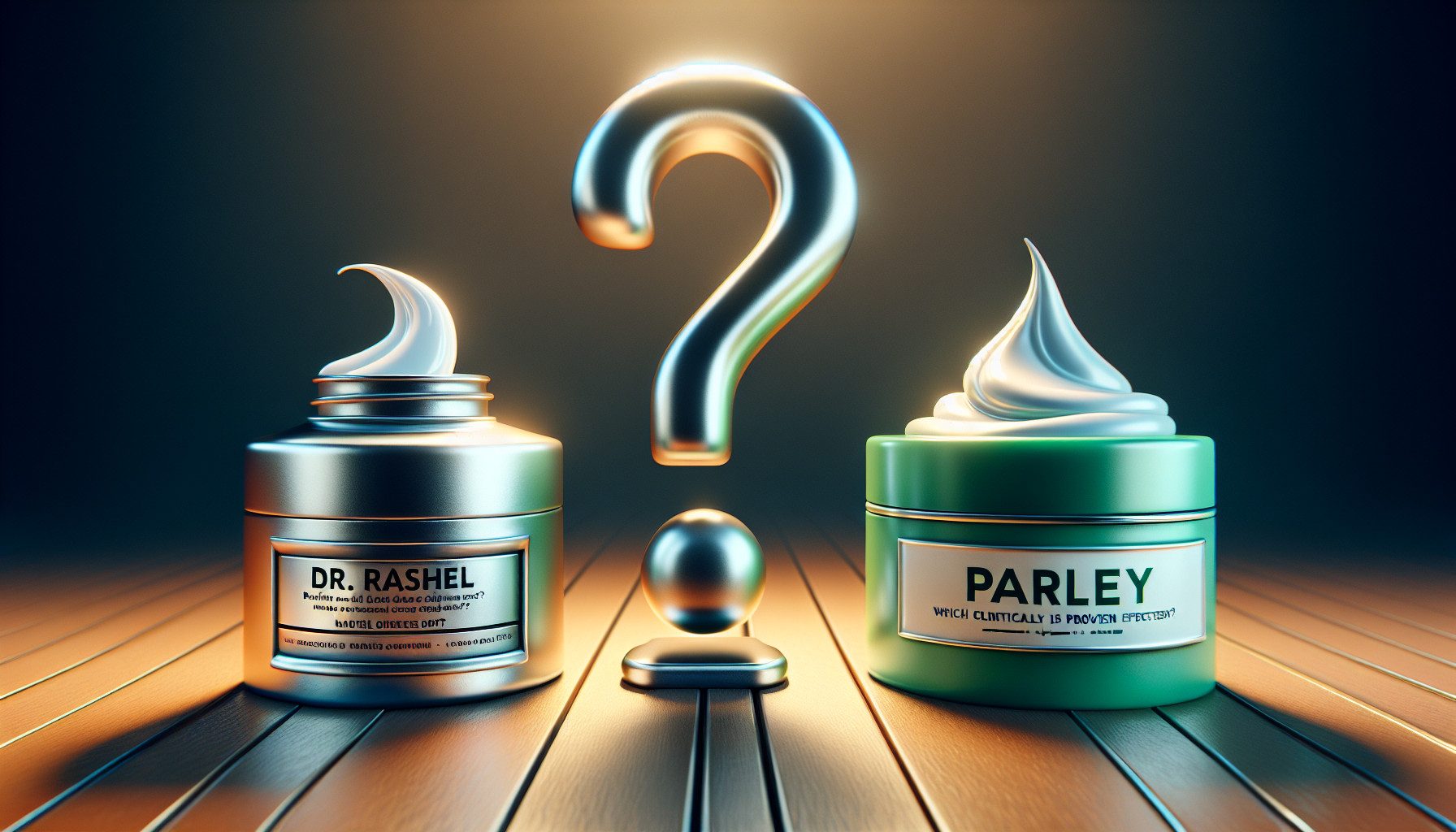 Two skincare cream jars with question mark between