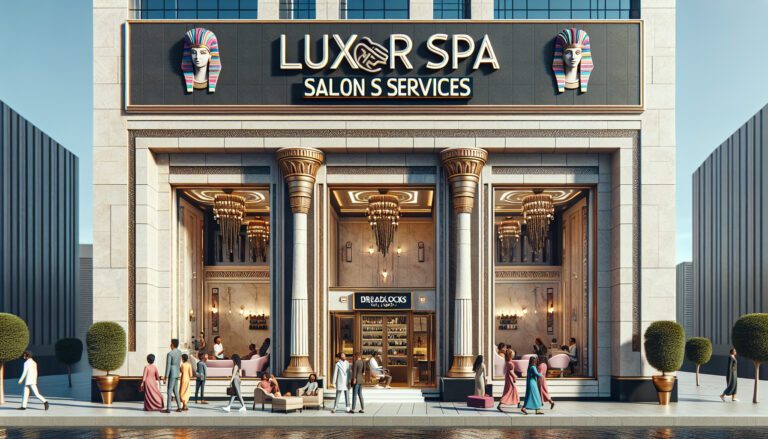 Luxury spa salon with grand columns and chandeliers