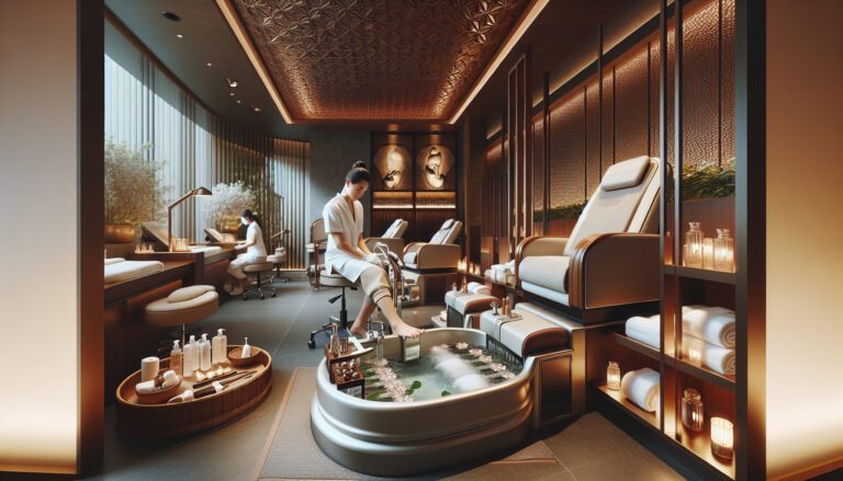 Luxury spa pedicure room with therapist and foot bath