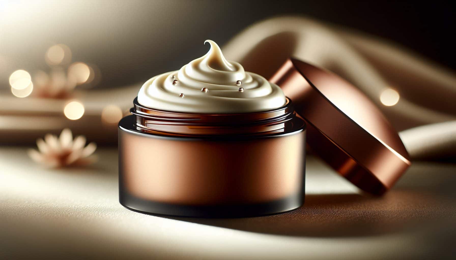 Luxury face cream in open bronze jar