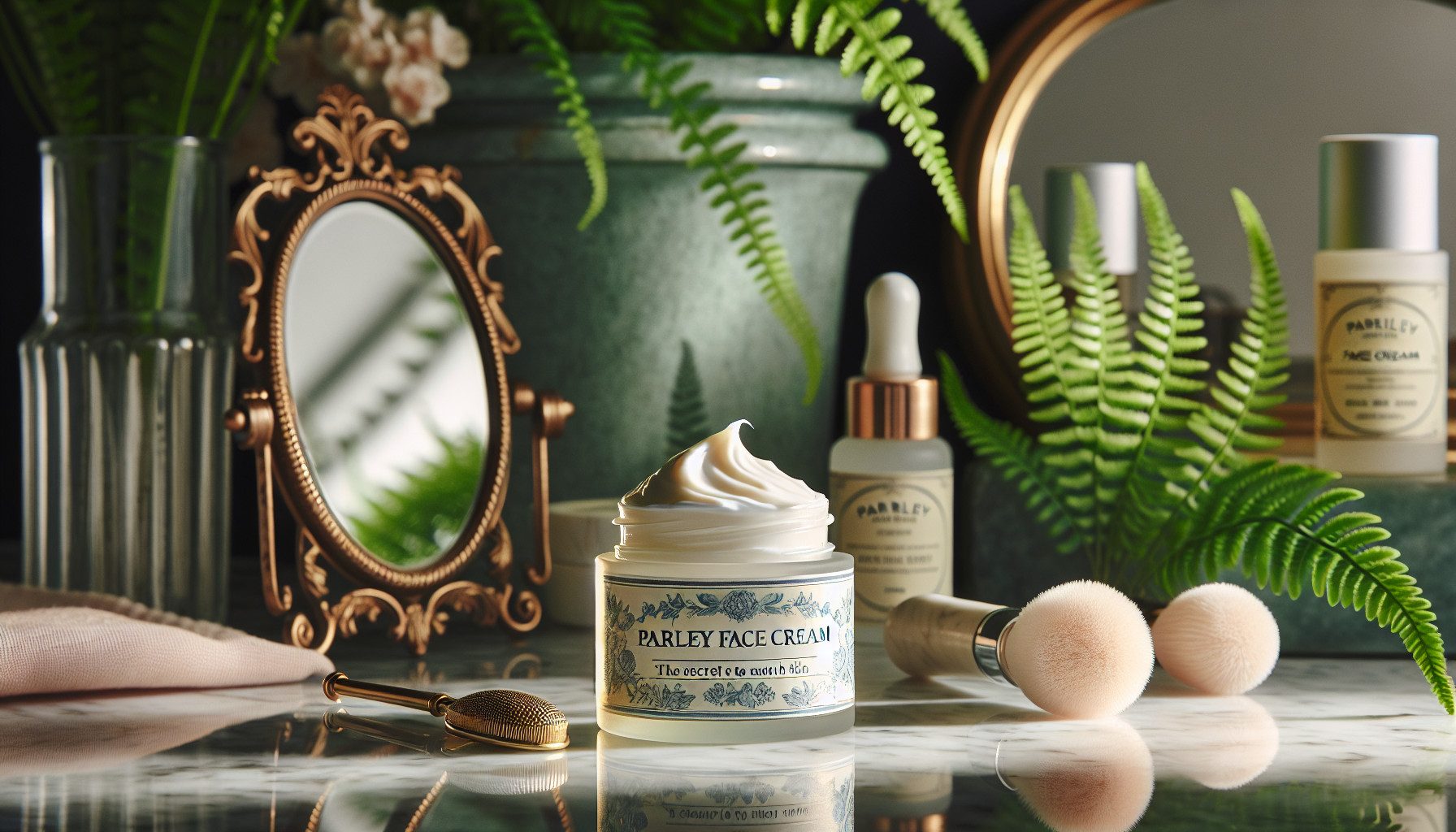 Natural face cream and skincare on vanity table