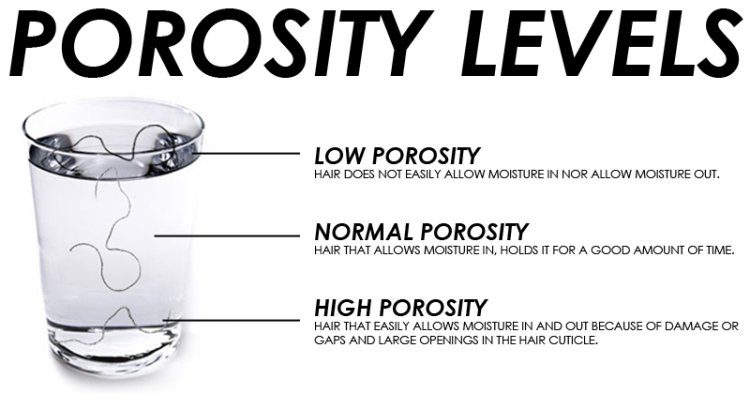 Hair porosity levels illustrated with glass of water