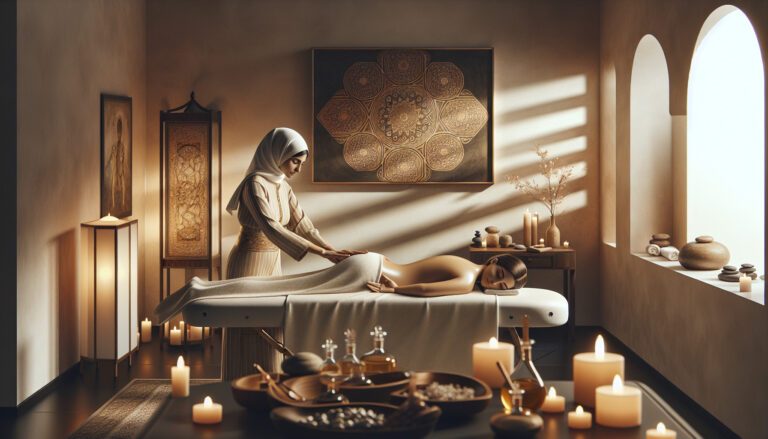 Woman giving massage in candlelit spa room