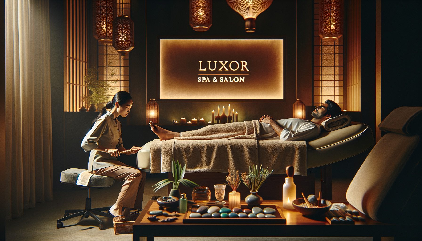 Man receiving foot massage at luxury spa salon