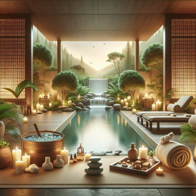 Luxury spa with indoor pool and waterfall