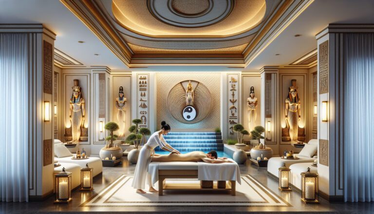 Luxury spa massage room with Egyptian decor