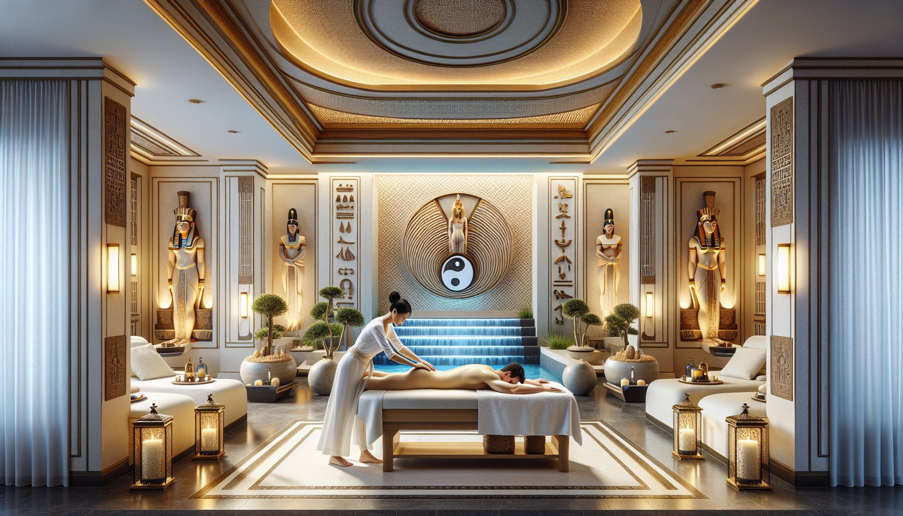 Luxury spa massage room with Egyptian decor
