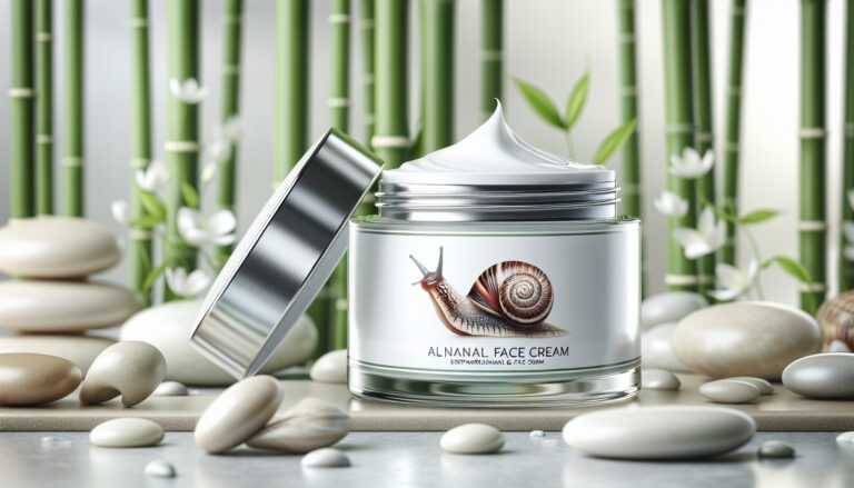 Snail face cream jar with bamboo background