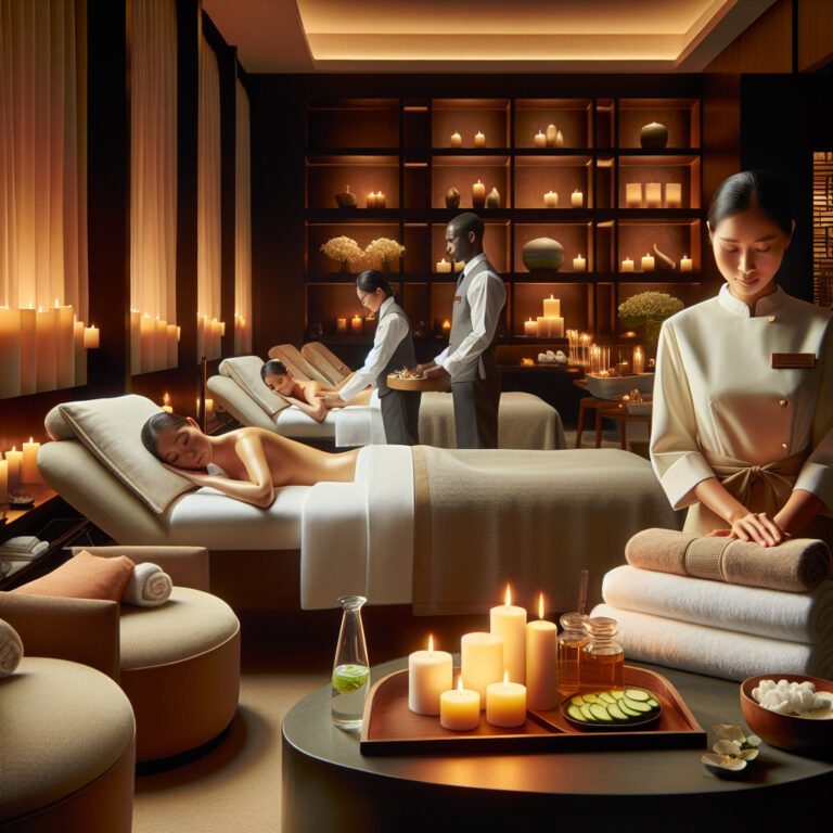 Luxury spa with candlelit massage treatment room